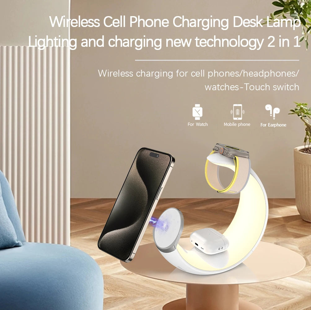 Lunar Wireless Charger with RGB Night Light - Compatible with MagSafe, iPhone, AirPods, Apple Watch &amp; Samsung