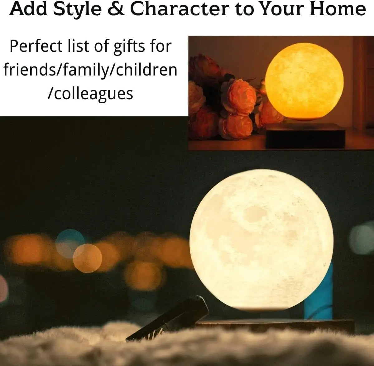 Magnetic Levitation Moon Lamp – Floating Lighting with Rotation and 3 Color Modes – Elegant Decoration for Office and Home