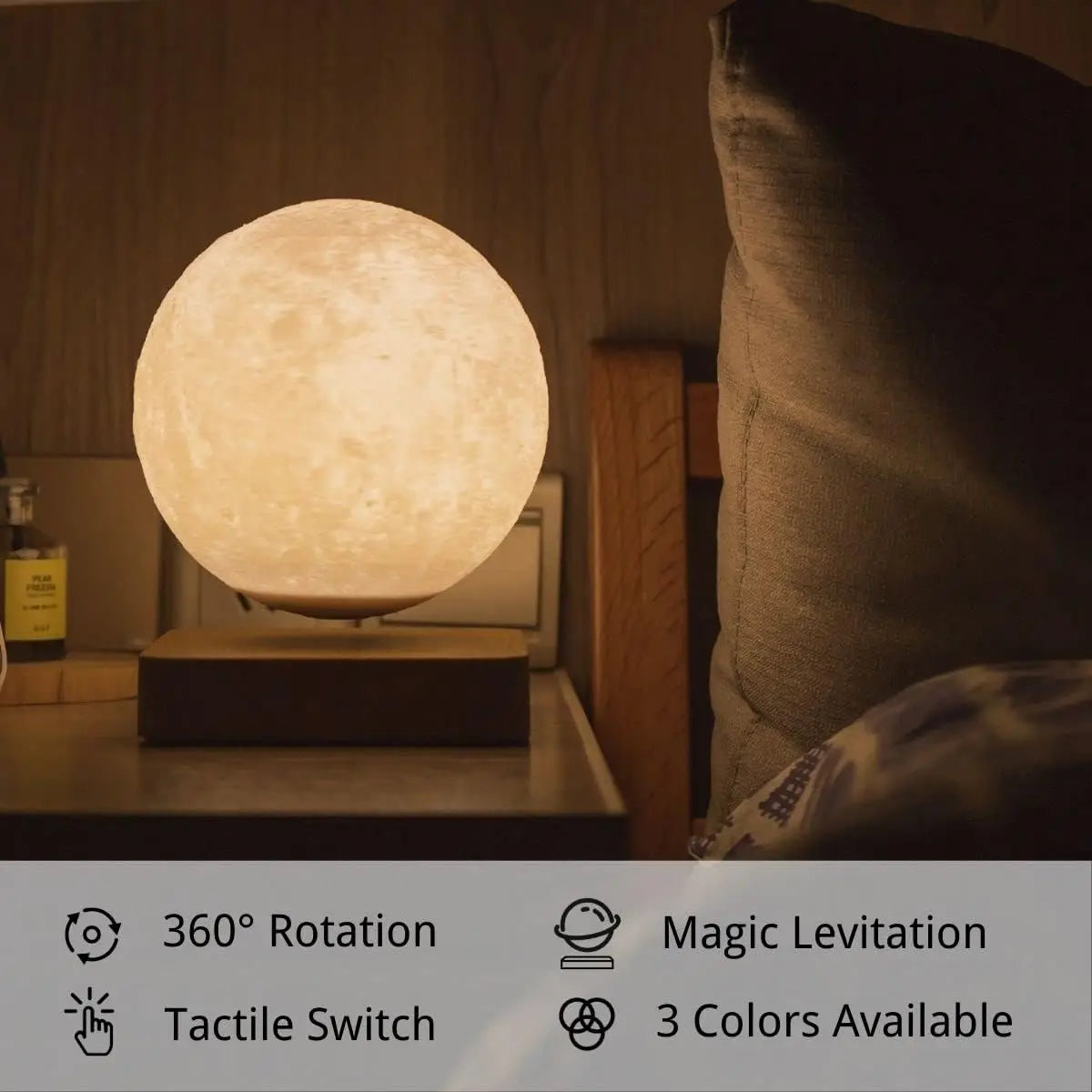 Magnetic Levitation Moon Lamp – Floating Lighting with Rotation and 3 Color Modes – Elegant Decoration for Office and Home